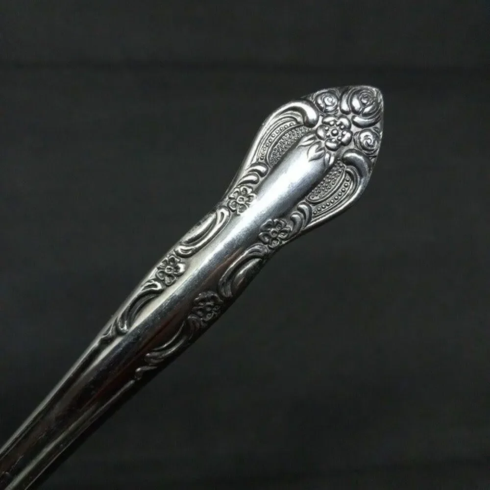 United Silver Stainless Acadia Modern Dinner Knife-Japan-Floral-Pierced-Lot of 4